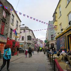 The busy streets of Galway City in Ireland.